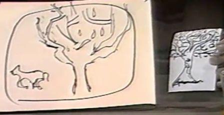 Uri Geller's reproduction on the left, original drawing on the right(a tree) 